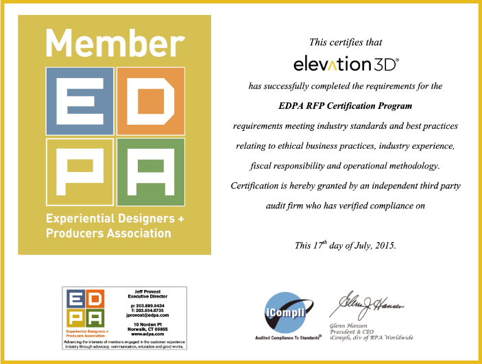 Member E D P A experiantial designers and producers association certificate