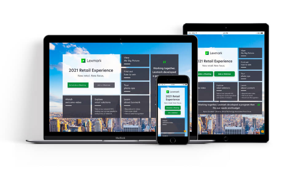 mock up of website on computer tablet and phone